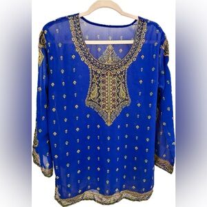 Blue and Gold Embroidered Women's Top